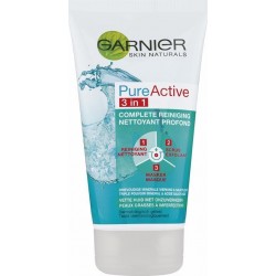 Garnier Skinactive Face Pure Active 3en1 Nettoyant Profond Peaux Grasses à Imperfections - 150 ml - Nettoyant Visage - 150ml