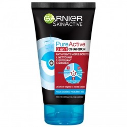 Garnier PURE ACTIVE 3 EN 1 CHARBON - Anti point noirs incrustés - 150ml