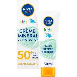 NIVÉA SUN kids - Crème Minérale  FPS 50+ (1 x 50 ml), Crème solaire aux filtre UVA/UVB 100% Minéraux,