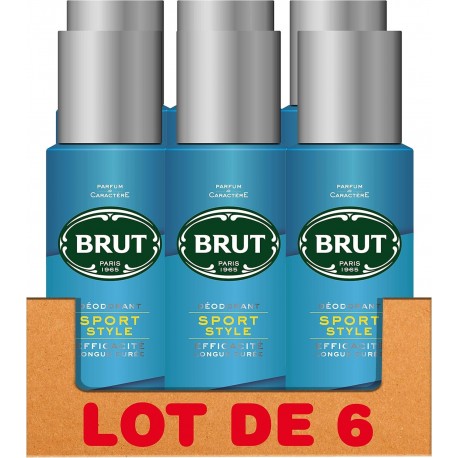 Brut sport Style Déodorant Homme Spray Anti-Traces et Efficacité Longue Durée (Lot de 6x200ml)