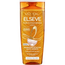 (x2) L'Oréal Paris - Shampooing Nutrition Haute-Légèreté Pour Cheveux Fins et Secs, Elseve Huile Extraordinaire coco 2x  300 ml