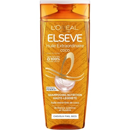 (x2) L'Oréal Paris - Shampooing Nutrition Haute-Légèreté Pour Cheveux Fins et Secs, Elseve Huile Extraordinaire - 2x  300 ml