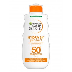 GARNIER Ambre Solaire Hydra 24H - Lait Solaire FPS 50+   Sans Parfum - Absorption Rapide - Au Beurre De Karité - 200 ml
