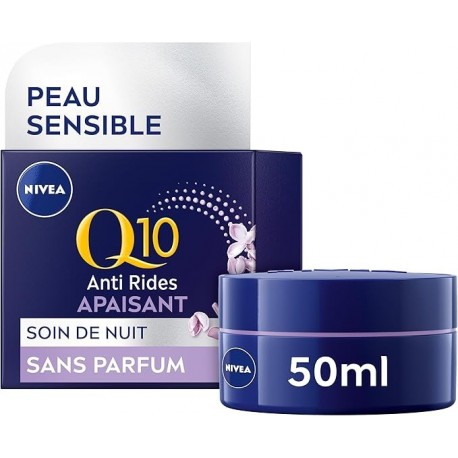 NIVEA Q10 Sensitive Soin de Nuit (1 x 50 ml), crème anti rides enrichie en Q10